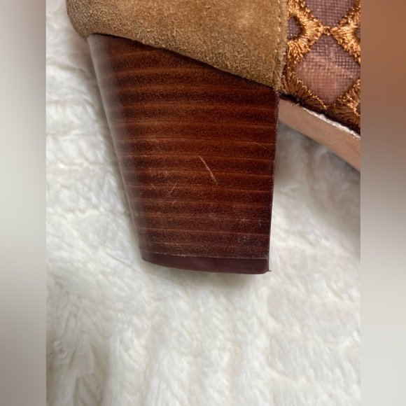 Anthropologie Suede Ankle Boots Embroidered Mesh Panel Block Heel Boho Size 8 - Picture 11 of 15